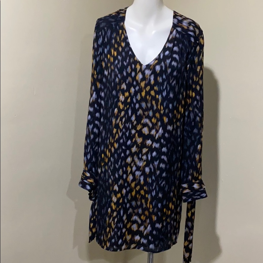 Equipment Bree Tie Sleeve Black silk dress, XS